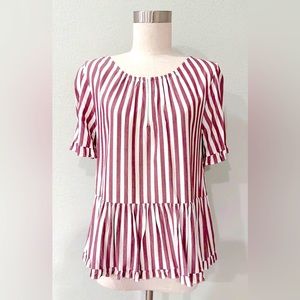 Madewell Brown White Striped Short Sleeve Ruffled Top Women's Size S
